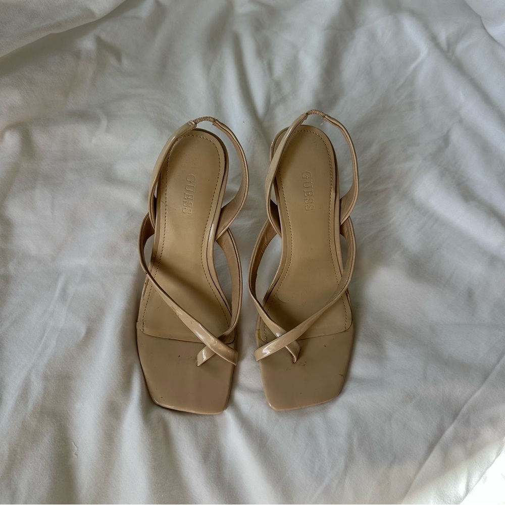 Guess Nude Square Thong Sandal Slingback Heels